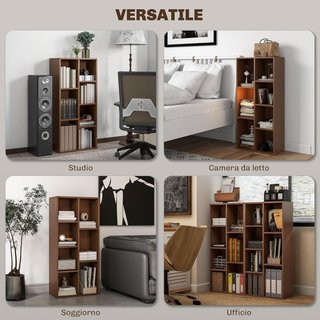 Mueble Librería a Cubos Con 7 Estantes De Diferentes Tamaños, Librería Estante Moderna en Madera, 50X24X106 Cm, Color Nogal