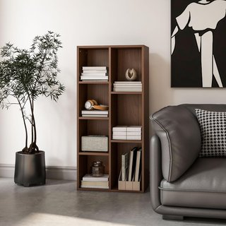 Mueble Librería a Cubos Con 7 Estantes De Diferentes Tamaños, Librería Estante Moderna en Madera, 50X24X106 Cm, Color Nogal