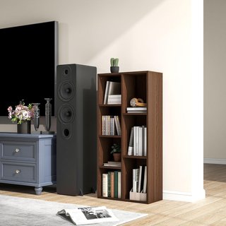 Mueble Librería a Cubos Con 7 Estantes De Diferentes Tamaños, Librería Estante Moderna en Madera, 50X24X106 Cm, Color Nogal