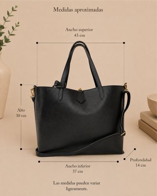 Bolso Tote Negro Cuero Genuino Trabajo Laptop 15.6