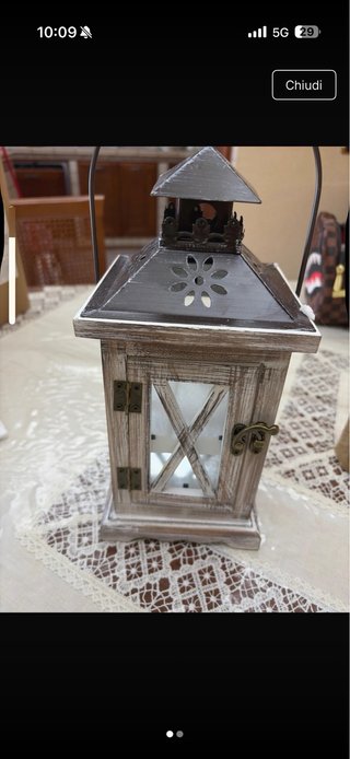 Lampada porta candele in legno e metallo