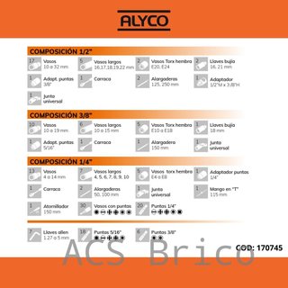Juego Llaves de Vaso de 1/2", 1/4" y 3/8" - 171 Piezas Alyco 170745