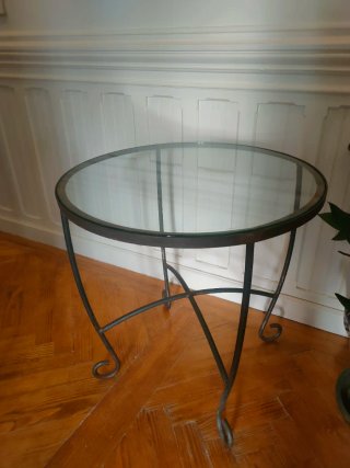Mesa redonda hierro forjado y cristal