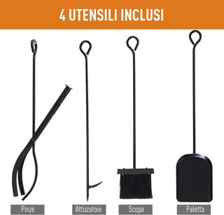 Portalegna para Chimenea de Acero y Antioxidante, Porta Leña para Interiores y Exteriores con Diseño Elegante y 4 Herramientas, 46X30X70 Cm, Negro