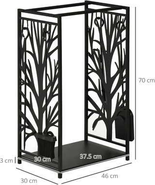Portalegna para Chimenea de Acero y Antioxidante, Porta Leña para Interiores y Exteriores con Diseño Elegante y 4 Herramientas, 46X30X70 Cm, Negro