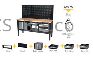 Mesa de Trabajo Modular 1830mm Cajones Doble Puerta y Panel Alyco 129656