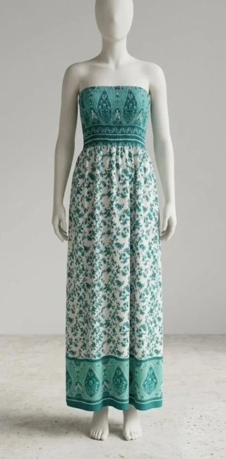 (S) Vestido largo verde y blanco