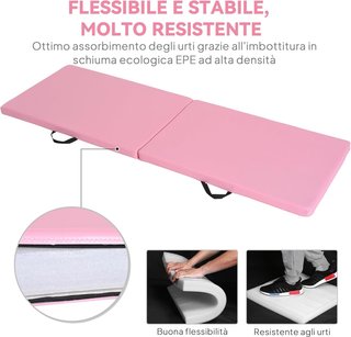 Colchoneta de Gimnasia Plegable, Esterilla de Fitness Gruesa de 5 Cm y Antideslizante, Tapete de Gimnasio Ahorra Espacio para Yoga y Pilates, 180X60 Cm, Rosa