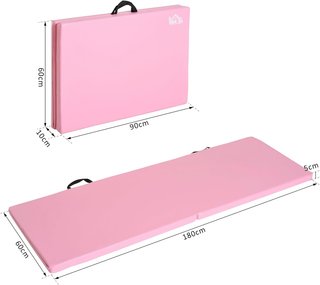 Colchoneta de Gimnasia Plegable, Esterilla de Fitness Gruesa de 5 Cm y Antideslizante, Tapete de Gimnasio Ahorra Espacio para Yoga y Pilates, 180X60 Cm, Rosa