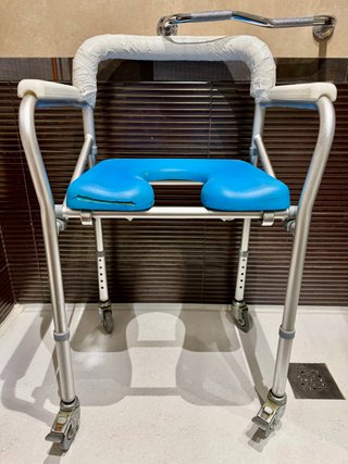 Silla de ducha WC azul y plateada