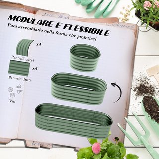 Cama para Huerto Elevada Modular 150X62X30Cm, Caja para Huerto de Acero Galvanizado con Fondo Abierto, Verde