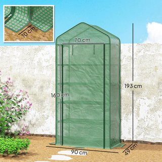 Invernadero de 5 Niveles con Entrada Enrollable y Cubierta Extendida, Invernadero de Jardín de Acero y Polietileno, 90X49X193 Cm, Verde