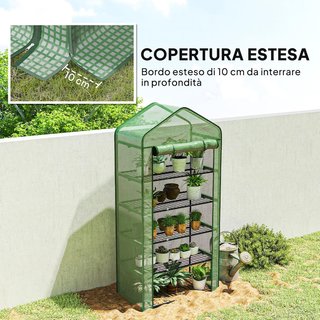Invernadero de 5 Niveles con Entrada Enrollable y Cubierta Extendida, Invernadero de Jardín de Acero y Polietileno, 90X49X193 Cm, Verde