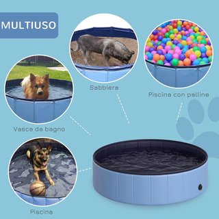 Piscina Plegable para Perros, Piscina de Plástico con Borde Estable para Mascotas, Ф120 X 30 Cm, Azul