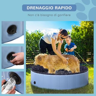 Piscina Plegable para Perros, Piscina de Plástico con Borde Estable para Mascotas, Ф120 X 30 Cm, Azul