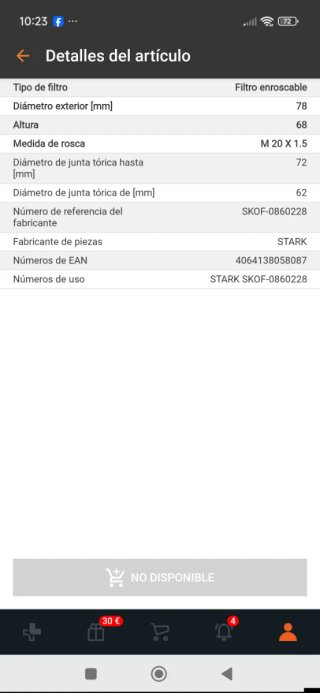 Filtro de Aceite para Fiat 1.2