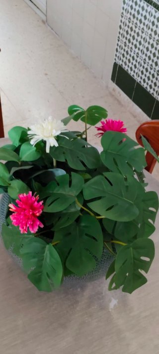 Jarrón Decorativo Cerámica Verde y Rosa
