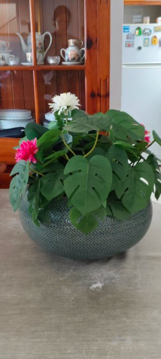 Jarrón Decorativo Cerámica Verde y Rosa