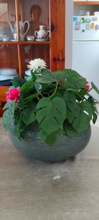 Jarrón Decorativo Cerámica Verde y Rosa