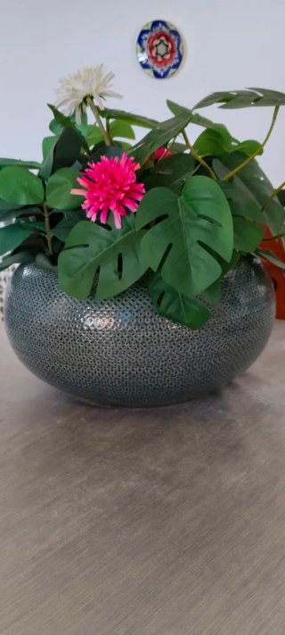 Jarrón Decorativo Cerámica Verde y Rosa