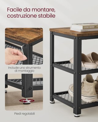 Banco Zapatero, Estante para Zapatos de 2 Niveles, Organizador de Zapatos, 73 X 30 X 45 Cm, Entrada, Salón, Dormitorio, Acero, Estilo Industrial, Marrón Vintage y Negro LBS73X