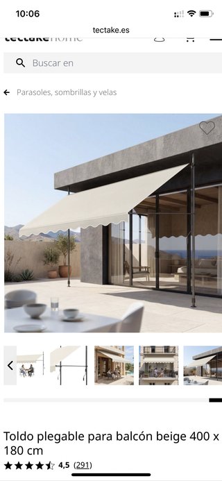 Toldo plegable balcón 4m beige tectake