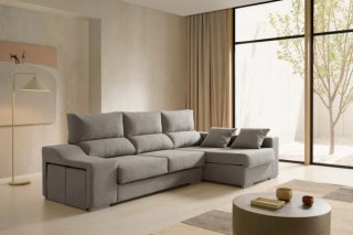 Sofá modular gris con almacenaje