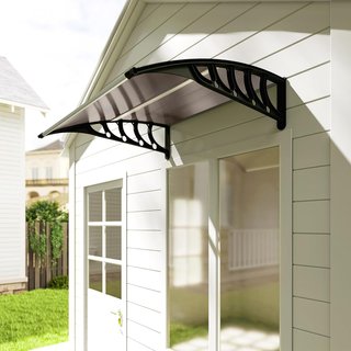 Toldo Exterior 103X96.5Cm, Toldo de Policarbonato y Aluminio para Balcón, Ventanas y Puertas, Marrón