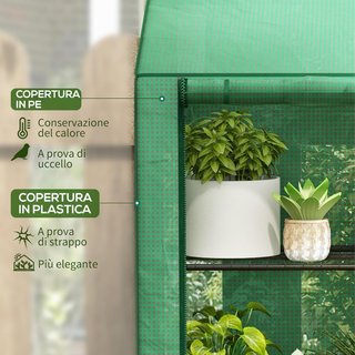 Invernadero de Jardín con Cubierta de PE y 6 Estantes de Malla, Invernadero Adosado para Balcón con 2 Puertas Enrollables, 143X46X151Cm, Verde