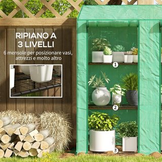 Invernadero de Jardín con Cubierta de PE y 6 Estantes de Malla, Invernadero Adosado para Balcón con 2 Puertas Enrollables, 143X46X151Cm, Verde