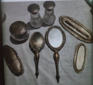 Conjunto Tocador Antiguo Plata y Cristal