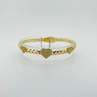 PULSERA BARBADA 3 CORAZONES Y CIRCONITAS