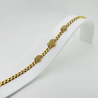 PULSERA BARBADA 3 CORAZONES Y CIRCONITAS