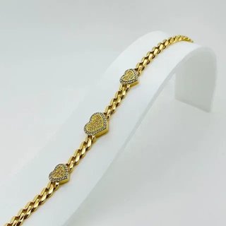 PULSERA BARBADA 3 CORAZONES Y CIRCONITAS