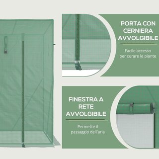 Invernadero de Jardín en PE y Acero con 4 Estacas, 2 Ventanas Laterales y Cubierta Superior Reforzada, 200X77X148-169Cm