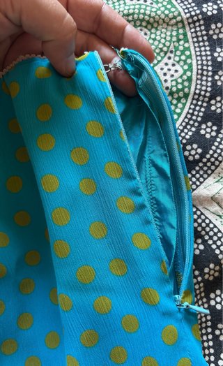 Conjunto falda y top lunares turquesa y verde