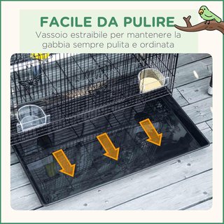 Jaula para Aves con 2 Perchas y 3 Entradas, Voladera Jaulita para Pajaritos con Bandeja y 2 Contenedores para Comida, de Alambre Metálico y Plástico, 60X41X41 Cm, Negro