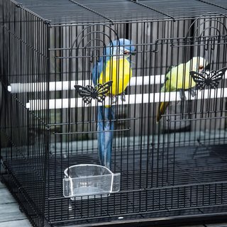 Jaula para Aves con 2 Perchas y 3 Entradas, Voladera Jaulita para Pajaritos con Bandeja y 2 Contenedores para Comida, de Alambre Metálico y Plástico, 60X41X41 Cm, Negro