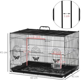 Jaula para Aves con 2 Perchas y 3 Entradas, Voladera Jaulita para Pajaritos con Bandeja y 2 Contenedores para Comida, de Alambre Metálico y Plástico, 60X41X41 Cm, Negro