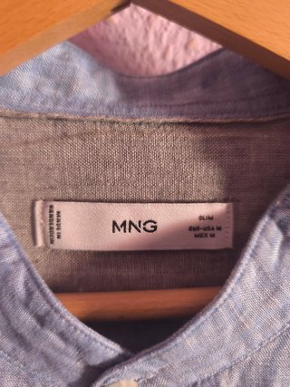Camisa Lino MNG Hombre Azul