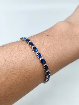 Pulsera Oro blanco 18kt Zafiros y Puntas Diamantes