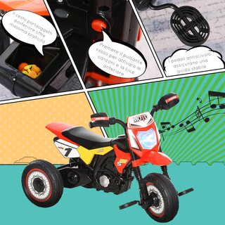 Triciclo para Niños Estilo Moto a Pedales Con Luces y Sonidos, 3 Ruedas Anchas, Edad 18-36 Meses, 71X40X51Cm, Rojo