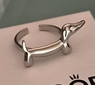 Charm Teckel Salchicha Corazón Rojo Plata y anillo