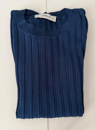 Top Zara canalé azul Talla S