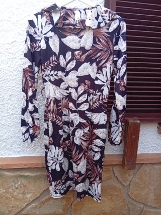 Vestido estampado hojas manga larga