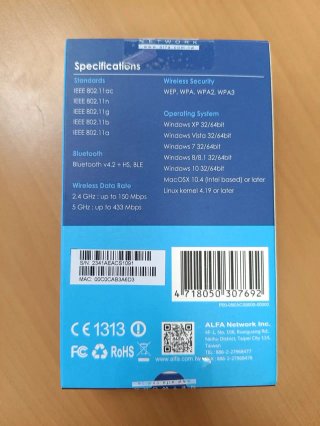 Adaptador WiFi + Bluetooth USB ALFA AWUS036EACS