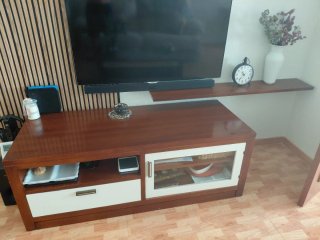 Mueble TV Madera Maciza Marrón y Blanco