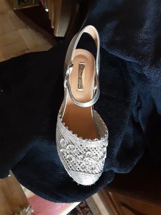 Sandalias cuña plateadas Tacón 8 cm