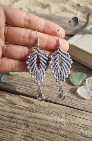 Pendientes Macramé Azul Perla y Plata