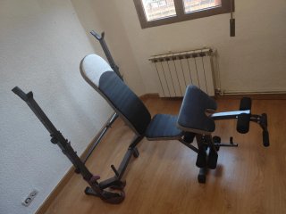 Banco musculación multifunción + bíceps/pierna